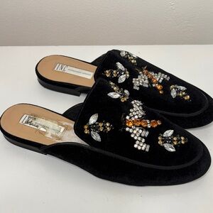 INC International Concepts Embellished Velvet Mule Bee Loafers – Black – Sz 7
